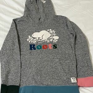 Roots Heathered Hoodie with Pink and Teal Accents Girls Size XL 11-12 Years